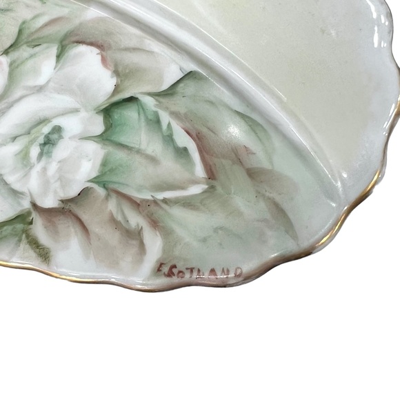 HAND PAINTED FLORAL PORCELAIN DIVIDED OVAL RELISH DISH - VINTAGE 1960s - Picture 5 of 16
